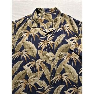 Tommy Bahama Hawaiian Shirt Men’s - Leaves - Navy Blue - Pre-owned